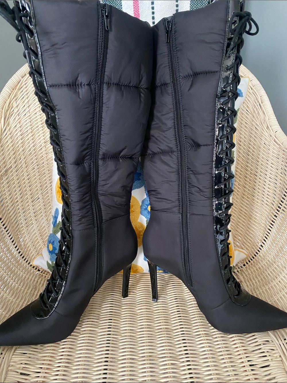 NEW! INC International Concepts Black Lace-Up Knee-High Stiletto Boots - Picture 7 of 14